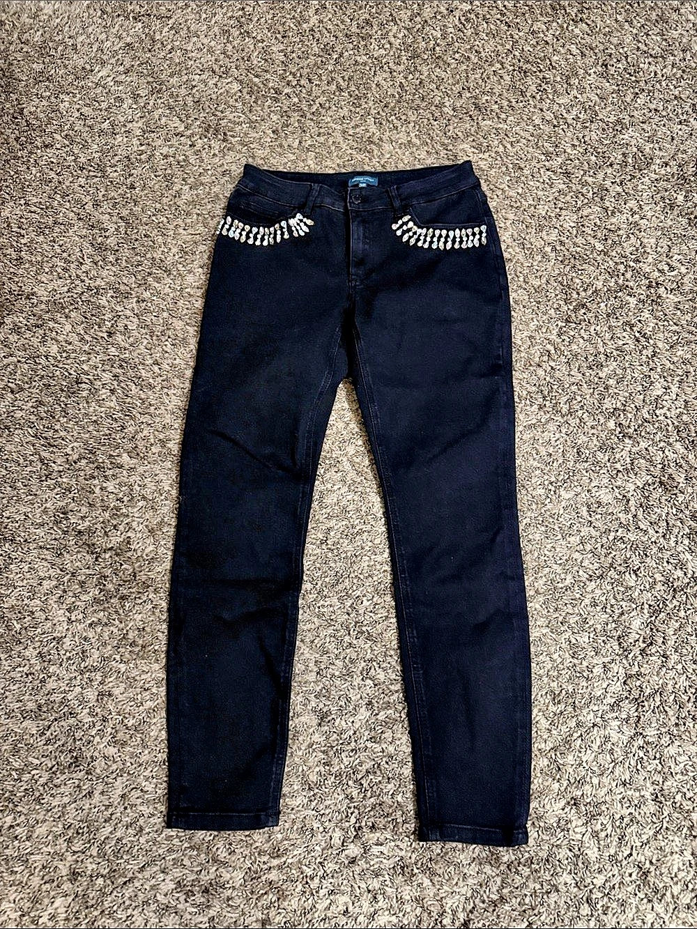 Banana Republic Adrienne Vittadini Denim Embellished Skinny Jeans in Black Waist
